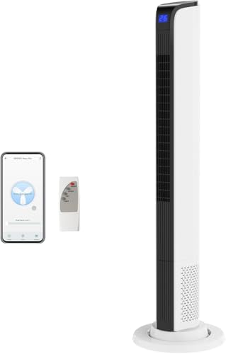 ROVSUN Ventilador de Torre con Mando de Distancia, Ventilador Silencioso con 3 Velocidades y 3 Modos, Tempolizador de 1 a 12 Horas, Negro y Blanco
