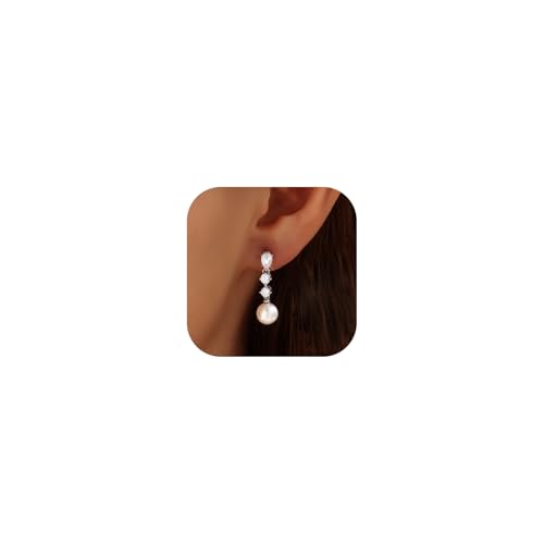 Pearl Earrings for Women Trendy Silver Diamond Pearl Drop Earrings Bridal Shower Gifts Wedding Gifts for Women