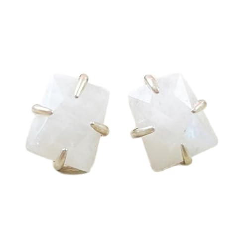 Boucles d'oreilles pierre de lune argent 925 cadeau femme minimaliste