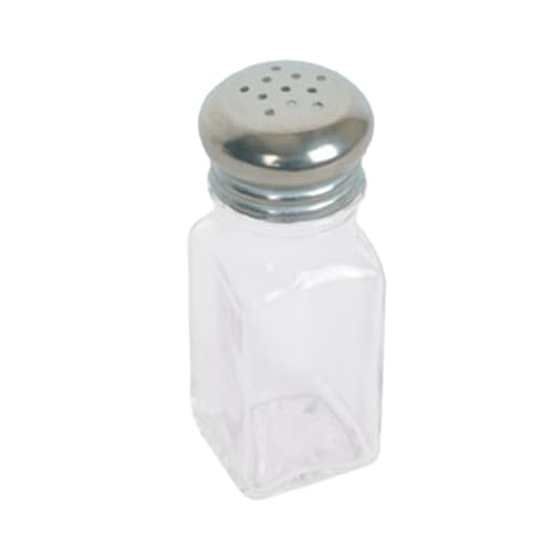 A-to-Z Supply GLTWSS002 Salt/Pepper Shaker, 2 oz. Capacity, Square Glass Base, Dishwasher Safe, Stainless Steel Mushroom Cap, Pack of 12