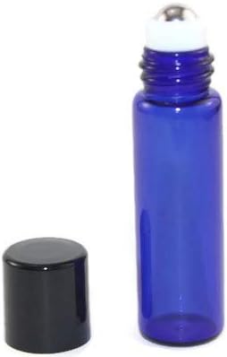 5ml COBALT BLUE Glass Roll On Roller Bottles 144 with Stainless Steel Roller Inserts & Flat Black Screw Caps - Pack of 144 each.