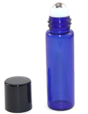 Essential Oil Roller Bottle 144 - 5ml COBALT BLUE Glass Vial Bottle Micro Roller (144) w  Stainless Steel Roller Inserts and Flat Black Screw Caps - Pack of 144
