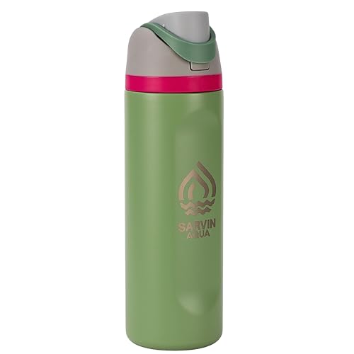 Sarvin Aqua Dual-Sip Insulated Stainless Steel Water Bottle 24 Oz Verde Rosa