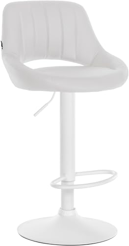 CLP Taburete De Bar Milet En Polipiel I Silla Giratoria con Base Metálica & Reposapiés I Butaca Alto Acolchado, Color:Blanco, Color del Marco:Blanco