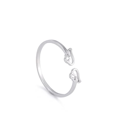TEAMER Anillo de acero inoxidable Corazón Pata de gato Flor Serpiente Estrella Música Pareja Anillos Anillo de dedo ajustable (Ala)