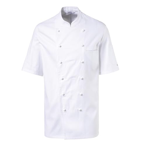 EXNER Kochjacke, halbarm, Stehkragen, 100% Baumwolle, Knopleiste, Farbe Weiss, Größe M. Die Lieferung erfolgt ohne Knöpfe.
