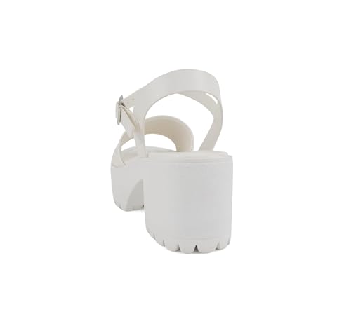 Image of Soda inchStacie inch ~ Women Open Toe Lug Sole Mid Block Heeled Sandals with Adjustable Ankle Strap