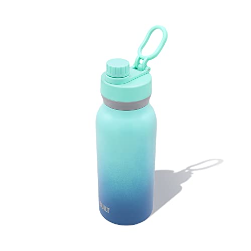 BUILT Botella de acero inoxidable con aislamiento al vacío de doble pared de boca ancha de 32 onzas con tapa Chug, color azul crepúsculo Ombre