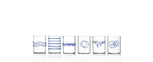 Ichendorf Milano Set di 6 Bicchieri Liquore, Collezione Decò Blu, 10 cl, Vetro Borosilicato, Fatto a Mano