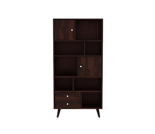 Image of Sheesham Wood Bookcase | Solid Wood Book Shelf for Home Library | Wooden Book Cabinet for Home & Office Living Room (Large, BBslf-Walnut11)