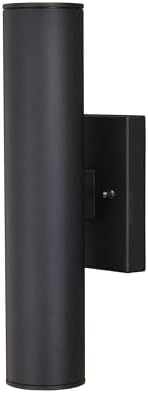 VAXCEL Chiasso Modern Outdoor Porch Light, 4.5" W x 14.25" H 2-Light Black Cylinder Wall Sconce, Waterproof LED Up and Down Wall Light for Porch, Patio, Deck, or Front Door