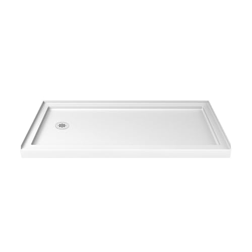 DreamLine SlimLine 32 in. D x 60 in. W x 2 3/4 in. H Left Drain Single Threshold Shower Base in White, DLT-1132601