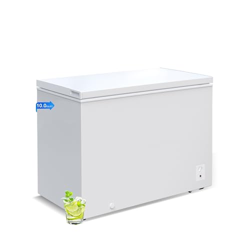 Large Chest Freezer, 10 Cu.Ft Commercial Deep Freezer with 8 Level Adjustable Temperature(-11.2°F to 10.4°F), Energy Saving Freezer with Removable Basket, Universal Wheels, White