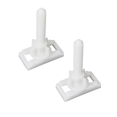 2 Pack Toilet Seat Hinge Bolts, Plastic White Rectangular Shaped Toilet Seat Hinge Bolts Nuts Fixing Fitting Kit