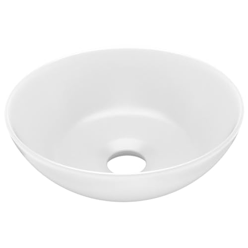 vidaXL Lavabo de Salle de Bain Rond Vasque à Poser de Toilette Lave-mains de Cuisine Salle Cosmétique Maison Intérieur Céramique Blanc Mat