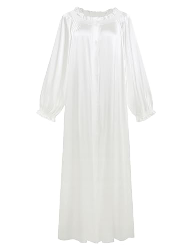 PRODESIGN Long Nightgowns for Women - Long Sleeve Vintage Off the Shoulder Sleepwear Victorian Nightdress Button Up Nightgown