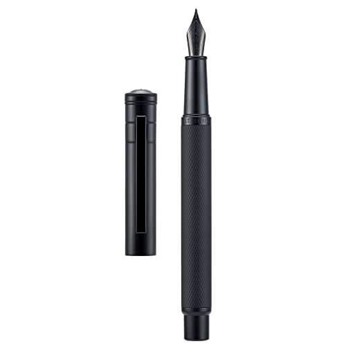 Image of Hongdian Black Forest Fountain Pen Blade Nib Classic Design Calligraphy Pen with Converter and Metal Pen Case Set