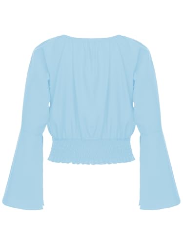 Kids Girls Off Shoulder Bell Long Sleeve T-Shirt Casual Solid Color Pullover Tops Blouses Summer Boho Shirts4