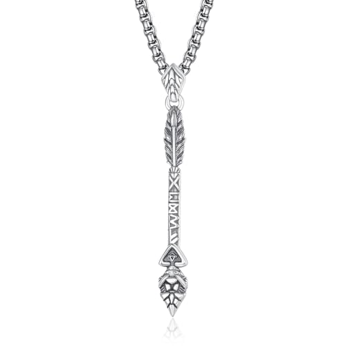 Sword/Wolf Teeth/Axe/Arrow/Bullet Pendant Necklace for Men 925 Sterling Silver Viking Amulet Necklace Celtic Jewelry Gifts for Father Son Boyfriend Brother