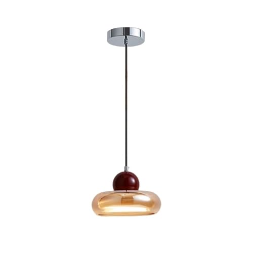 Suspension disque ultra-mince en métal et verre ambre, lustre design LED
