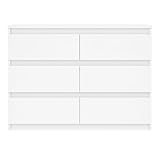 SoDREAMER Kommode mit 6 Schubladen Weiß | 100x33x71 cm| Große geräumige Schubladenschrank | Ideal für Schlafzimmer, Wohnzimmer, Kinderzimmer und Büro