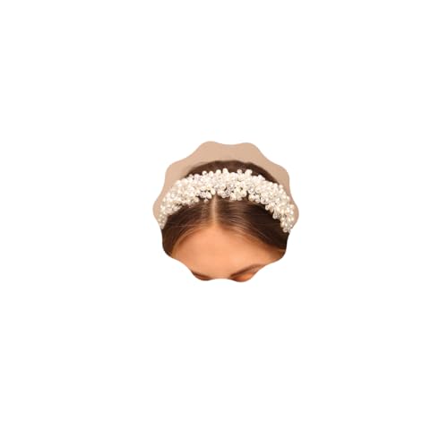 YERTTER Vintage Wedding Faux Pearl Beads Crystal Tiara Hair Crown Handmade Bride Headband Bridal Greek Goddess Pearl Head Pieces for Wedding Prom Birthday Party (Style 1)