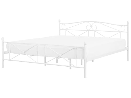 Lit Double en Métal Blanc 180 x 200 cm Ornaments Romantiques pour Chambre Contemporaine ou Boho Beliani