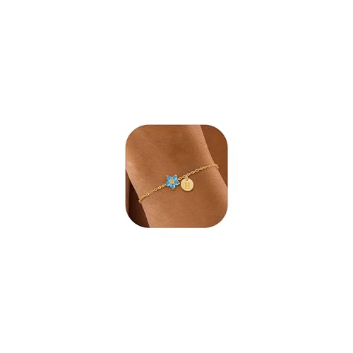 Image of KAERUN Initial Birthstone Gold Bracelets for Women Dainty Flowers Bracelets