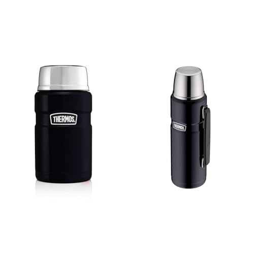 Thermos Stainless King Food Flask, Midnight Blue, 0.71L, 101423 & Stainless King Flask, Glossy Black, 1.2 L, 33.6 x 11.99 x 33.6 cm, 183267