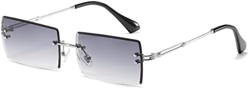 BAWUYI 90s 2000s Rectangle Rimless Sunglasses Women Men Y2K Accessories Vintage Retro Frameless Square Glasses UV400 Tinted Lens Silver-Grey