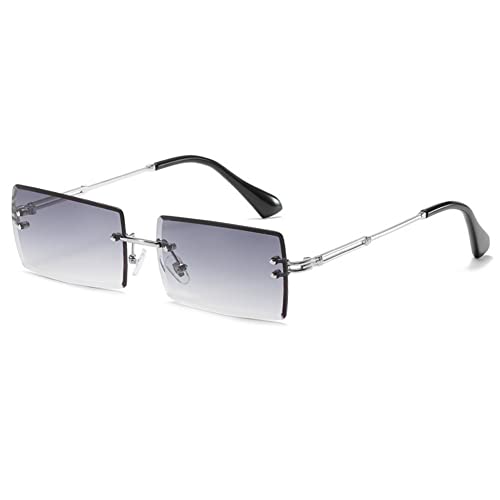 Bawuyi 90S 2000S Rectangle Rimless Sunglasses Women Men Y2K Accessories Vintage Retro Frameless Square Glasses Uv400 Tinted Lens Silver-Grey #TOP2