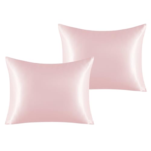 NTBAY 2 Pack Satin Standard Pillowcases for Hair and Skin, Luxurious and Silky Pillow Cases with Envelope Closure, 20x26 Inches, Light Pink