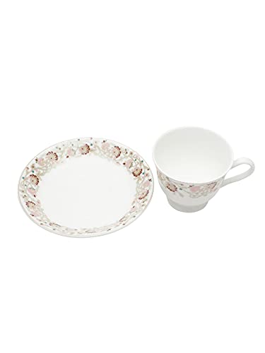Image of Clay Craft New Georgian Series Fine Ceramic Cup&Saucer Set of 12 (6 Cups+6 Saucers) Red&White Floral Design-Gift to Your Loved Ones On Any Occassions.,Medium (Cc-Cs12-Newgeorgian-S398) 180 Milliliter