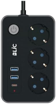 Akım Korumalı Priz, 3x Priz Soketi, 2x Usb Girişi, 1x Type-C Girişi, Tasarruflu Uzatma Kablosu, Çocuk Korumalı Adaptör (2 Metre) - Görsel 2