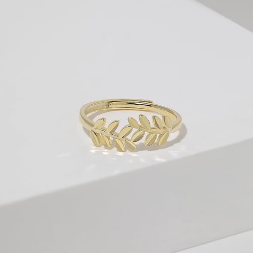 Bague branche de feuille d'olivier en argent fin plaqué or rose délicat