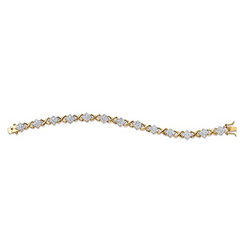 PalmBeach Yellow Gold-plated Genuine Diamond Accent X and O Tennis Bracelet (8mm), Box Clasp, 7.5 inches4