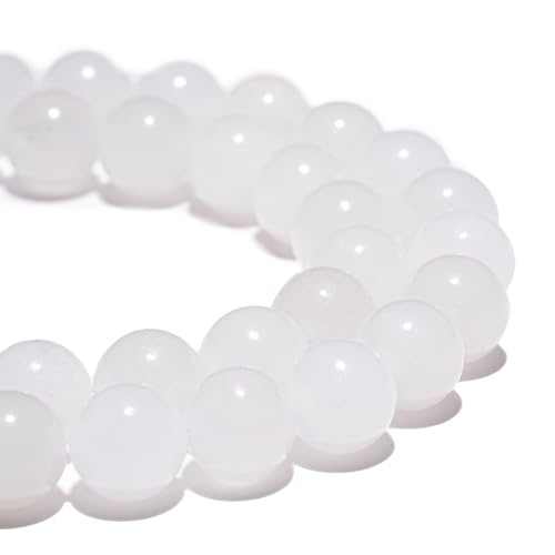 Cuentas de piedras preciosas naturales de 8 mm de jade blanco pulido redondo liso para pulseras y fabricación de joyas, 38 cm sueltas