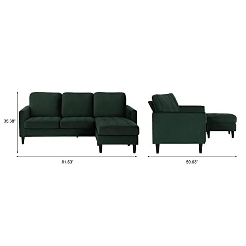 Cosmoliving By Cosmopolitan Strummer Modern Reversible Sectional Couch Upholstered In Green Velvet Fabric With Floating Ottoman #TOP2