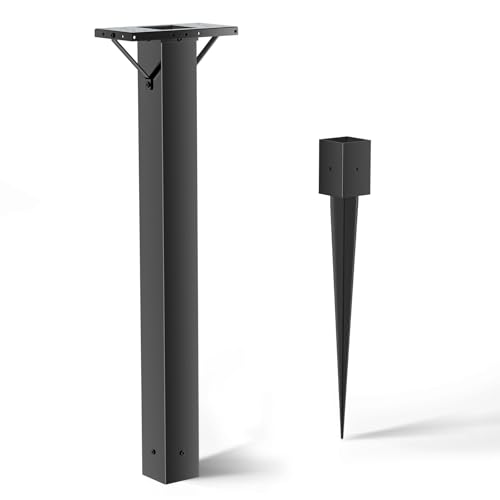 BOUGOON Black Metal Mailbox Post for Outside 43x 4X 4 inch Heavy Duty In-Ground Mounting Post with Anchor for Easy Install Mailbox Use