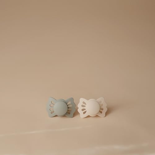Image of FRIGG Lucky Symmetrical SilkySoft Silicone Baby Pacifier | Made in Denmark | BPA-Free (Cream /Sage, 0-6 Months)