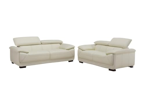 Vente-unique-Couchgarnitur Leder 3+2 - Elfenbein - MACELO