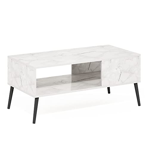 Furinno Claude Mid Century Style Coffee Table with Wood Legs, Marble White by Furinno - Used condition - Image 5