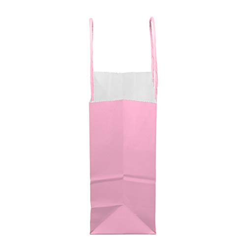 Dsquare 12Ct Food Safe Premium Paper & Ink Color Kraft Bag With Handle 8.5 X 5.25 In - Party Favor Gift Bags With Handle, Color Goody Bag, Paper Diy Bag, Environmentally Safe (Small, Light Pink) #TOP1