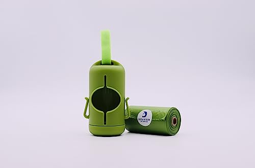 DRAGON Waste Bags Durable Dispenser, Dog poop bags holder with Two Hooks on the side for Used Poop Bags, leash attachment strap and 15 Dog Poop Bags (Green) DRAGON Waste Bags Durable Dispenser, Dog poop bags holder with Two Hooks on the side for Used Poop Bags, leash attachment strap and 15 Dog Poop Bags (Green)