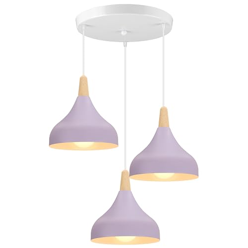 iDEGU Lustre Suspension Rétro 3 Lampes Suspension Luminaire Moderne Style Goutte Chapeau Plafonnier E27 Métal Bois Lampe de Plafond pour Chambre Salle à...