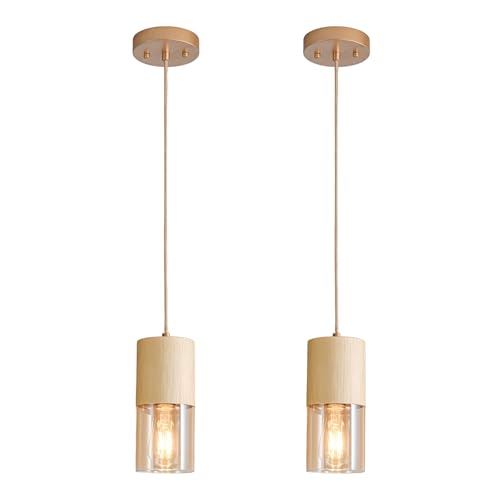 Image of Pendant Light Fixtures, Adjustable Modern Pendant Lights for Kitchen Island, Industrial Amber Glass Pendant Lights for Dining Table Hallway Bedroom Living Room, Gold, 2 Pack