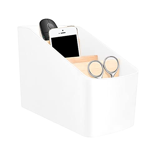 Organizador para Mando a Distancia, Soporte de Controles Remotos con 4 Compartimentos, Organizador de Escritorio Multiuso y Desmontable para Accesorios de Oficina y Hogar(Blanco) Cover
