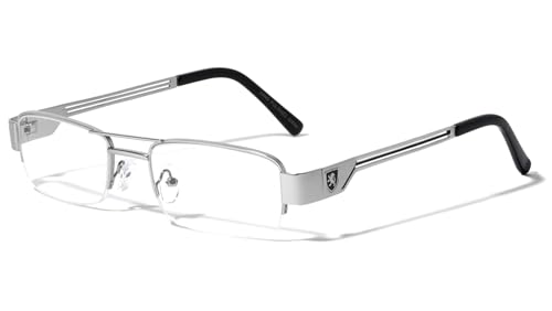 Dweebzilla Khan Slim Half Rim Rectangular Luxury Eyeglasses Clear Lenses (Silver Metallic & Black Frame, Clear Lenses)