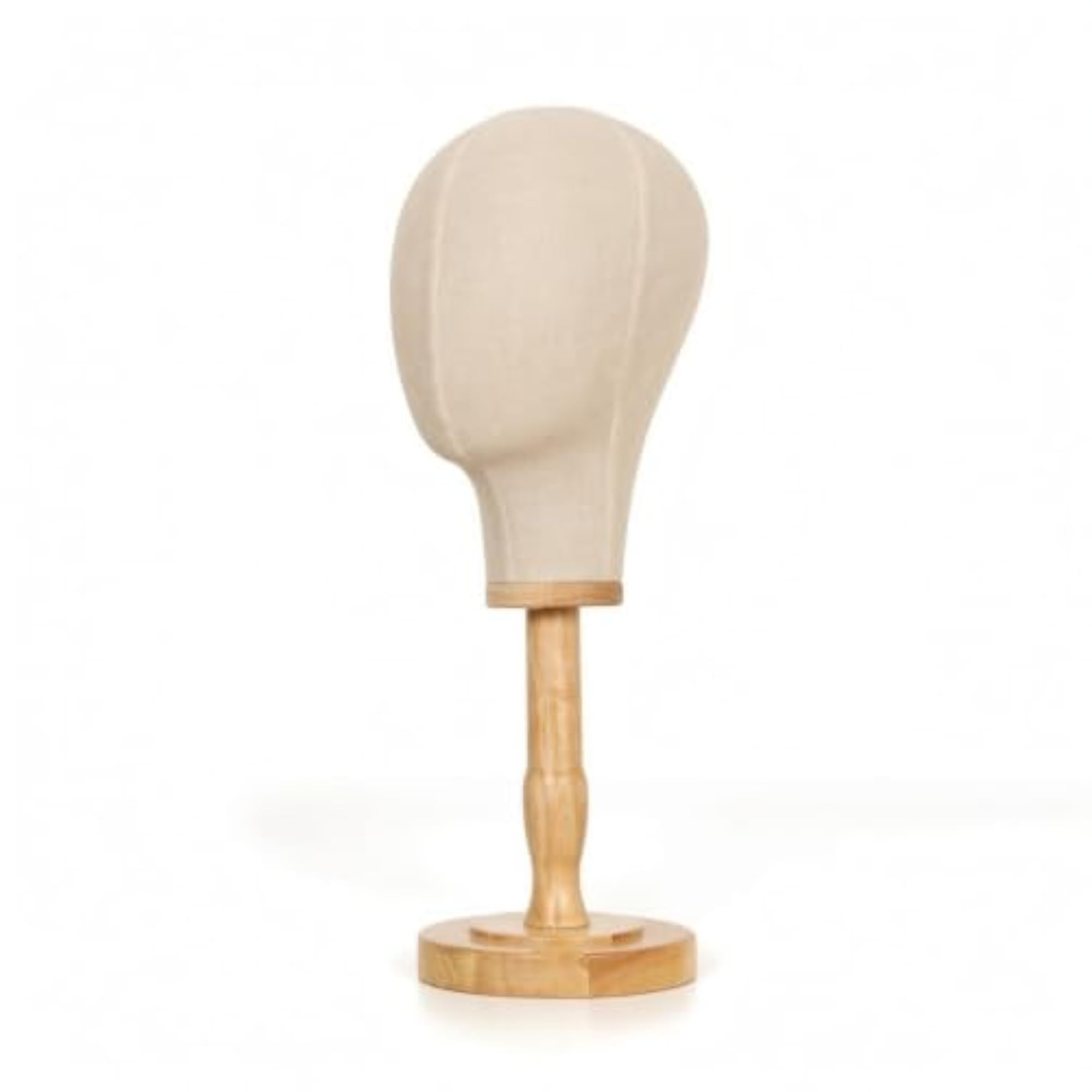 Linen-Covered Head with Wooden Base Tabletop Hat Stand