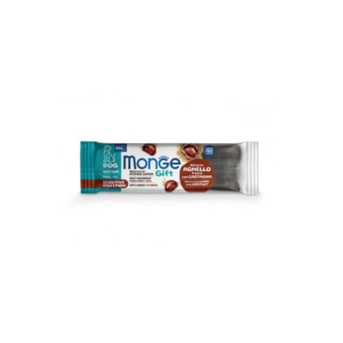 Monge Snack Cane Gift Barrette, snack per cani adulti di tutte le taglie,gusto Agnello e Castagne,senza cereali | 3 barrette da 40 grammi l’una.
